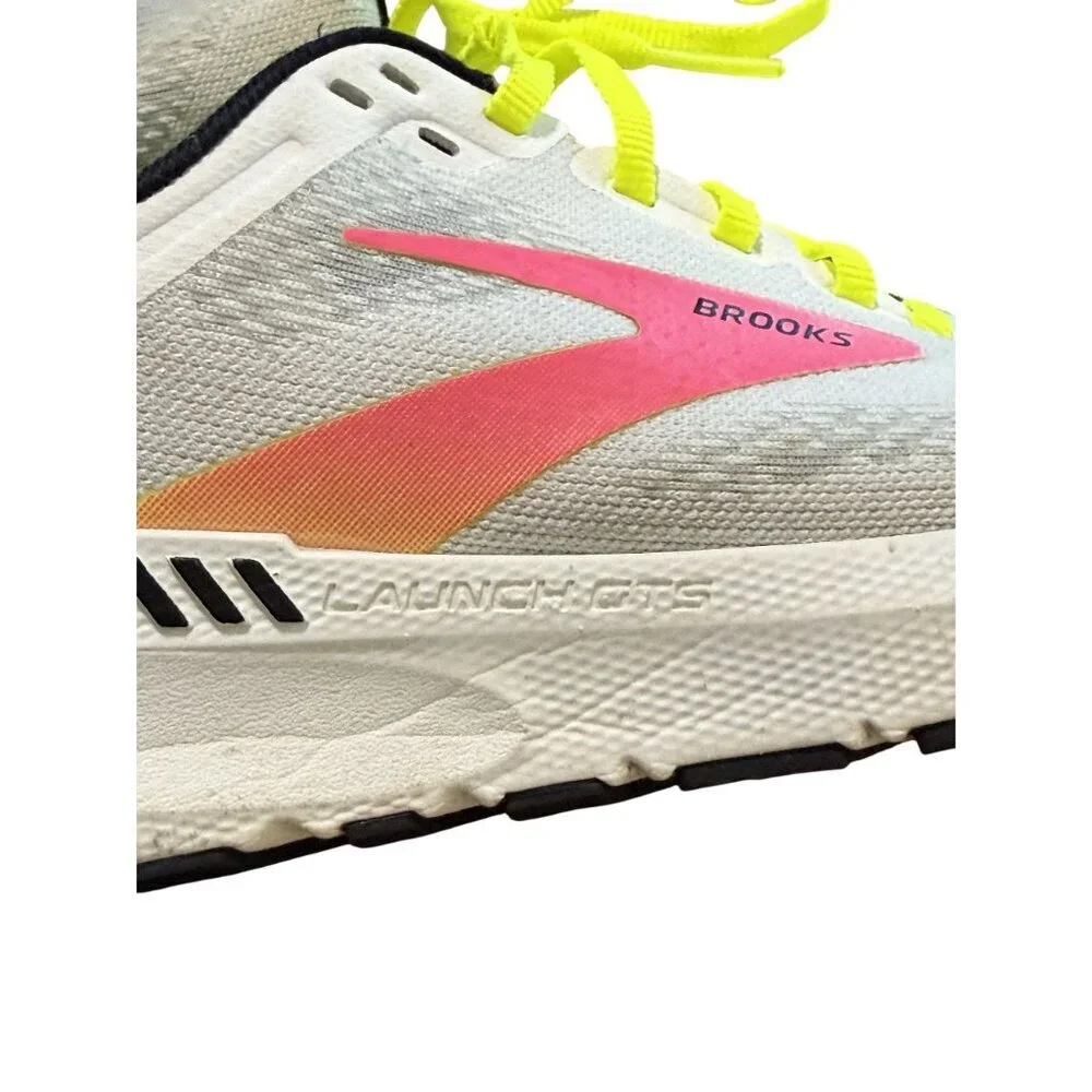 Brooks Lauch GTS  Running Shoes White Neon Yellow Lace-Up Women  6 Lightweight C